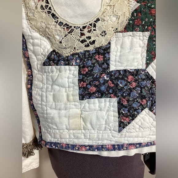 Upcycled Linen Cotton Womens Jacket Size M Boho OOAK Shabby Chic Patches Quilted - Picture 11 of 16
